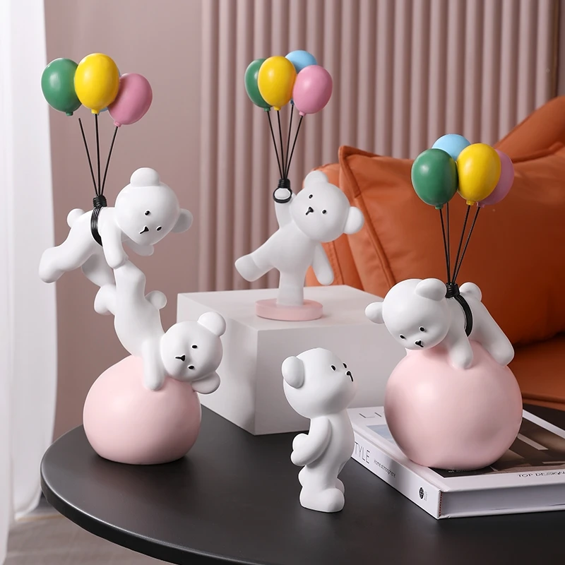 Balloon Bear Figurines For Interior Creative Resin Statue Nordic Home Decoration Sculpture Modern Figurine Room Decor