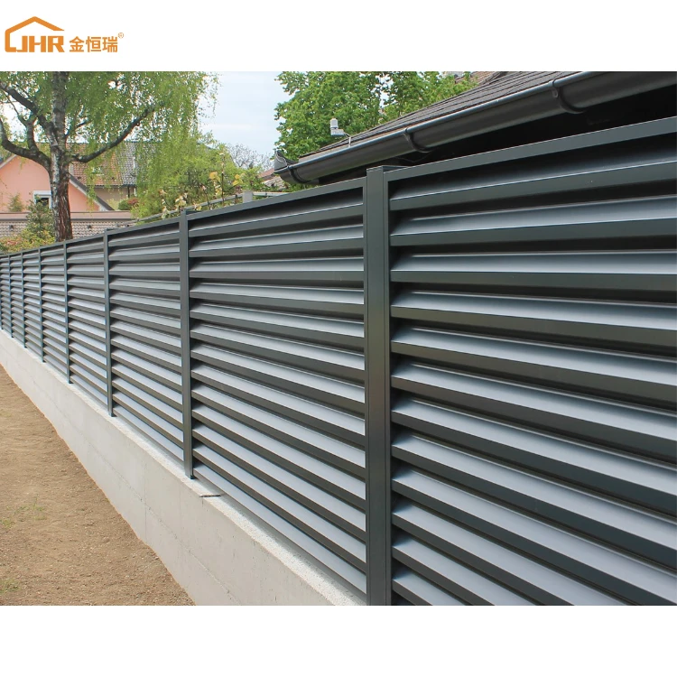JHR High Quality Horizontal Slat Privacy Powder Coated Black Aluminum Profile Fence Panels Construction Fence Aluminum