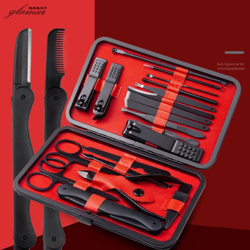 High Quality Luxury Black 18 pcs Manicure Set Stainless Steel Disposable Mens Manicure Set and Cutter nail Makeup Tool Sets