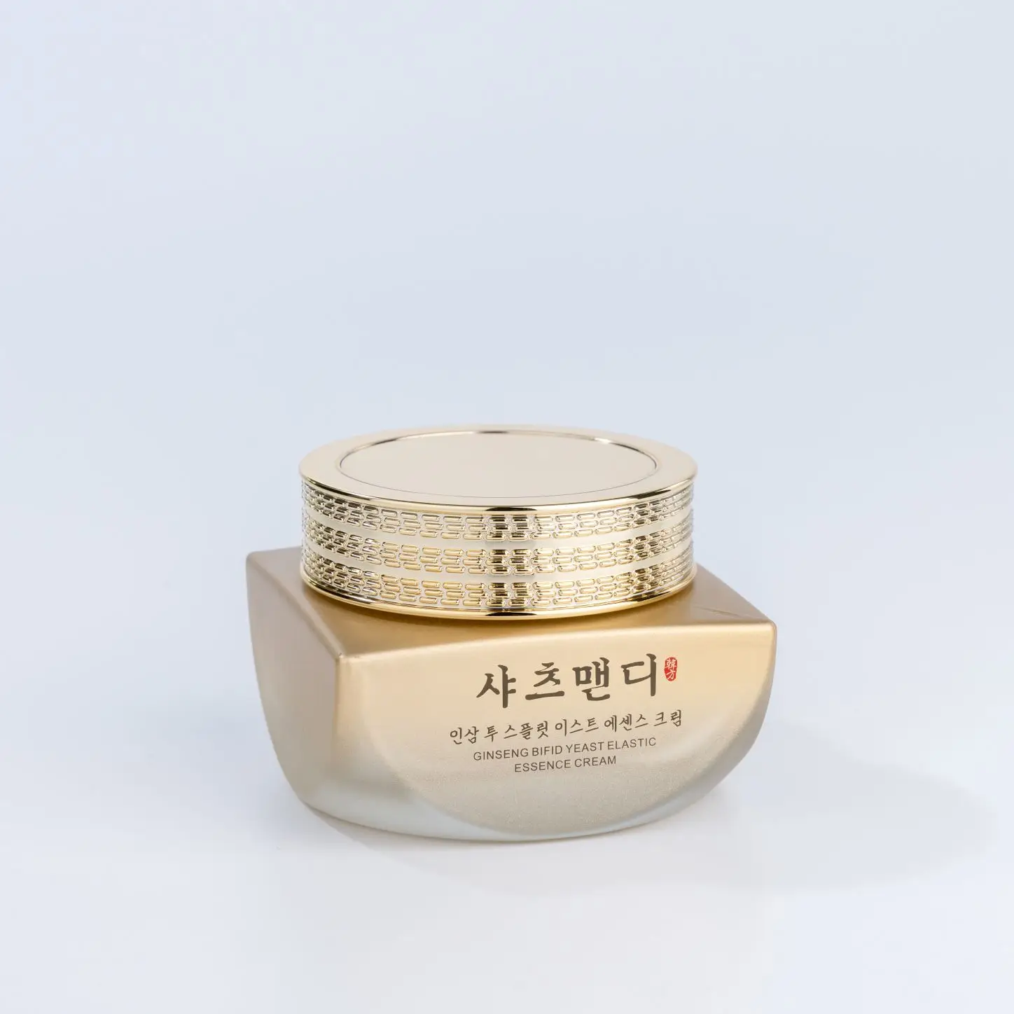 Factory Direct Wholesale 50g Cream Bottle Wide Round Design with Metallic Color Golden Gradient Lid Glass Cream Container