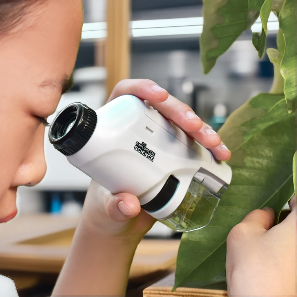 Lab Mini Pocket Handheld Microscope Kids 60-120x With LED Light Outdoor Science Fluorescence Microscope Educational Toy