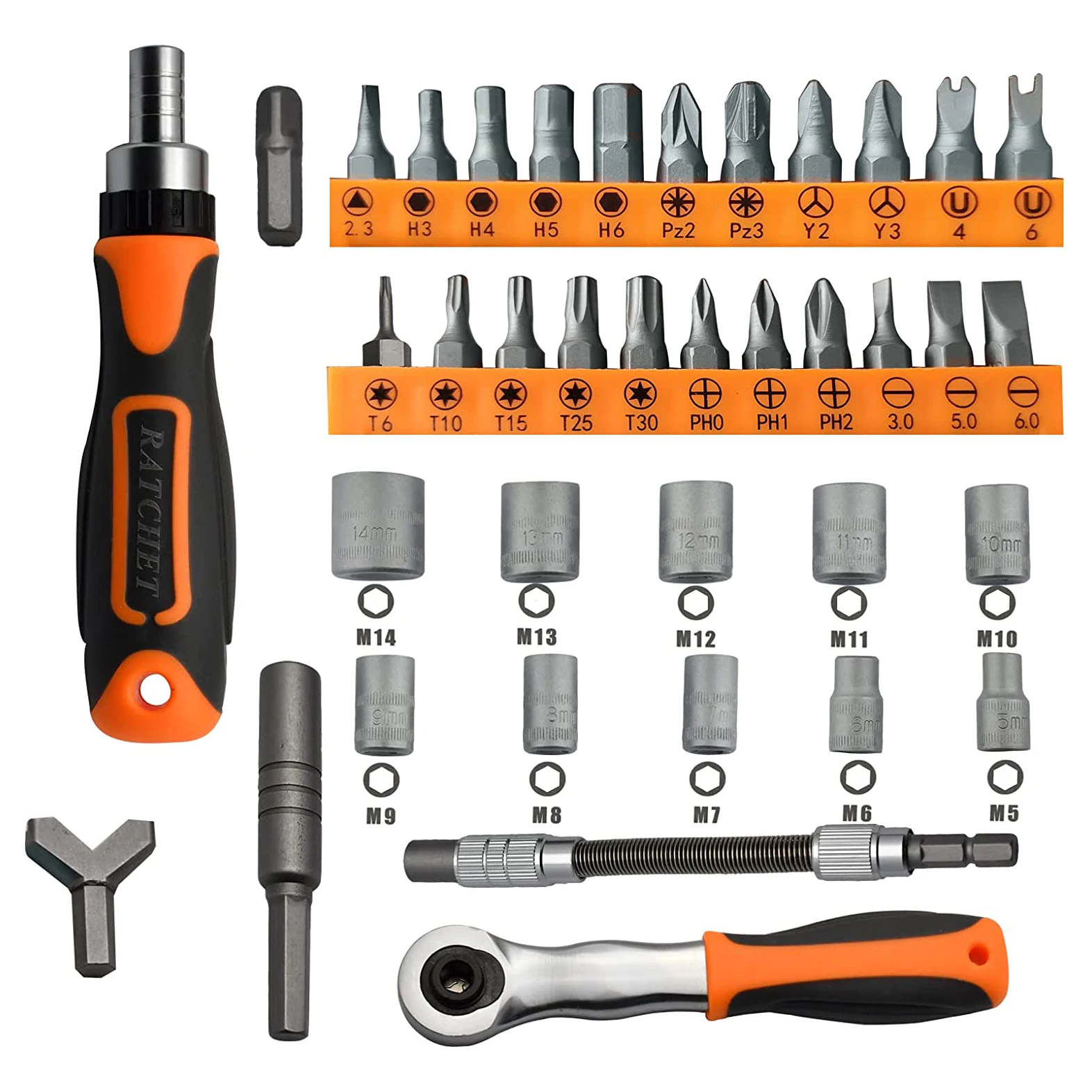 Multi-Functional Screwdriver Bit Set 38-in-1 1/4 inches Ratchet Socket Set Toolsbox with Sockets&Bits&Ratchet Handle