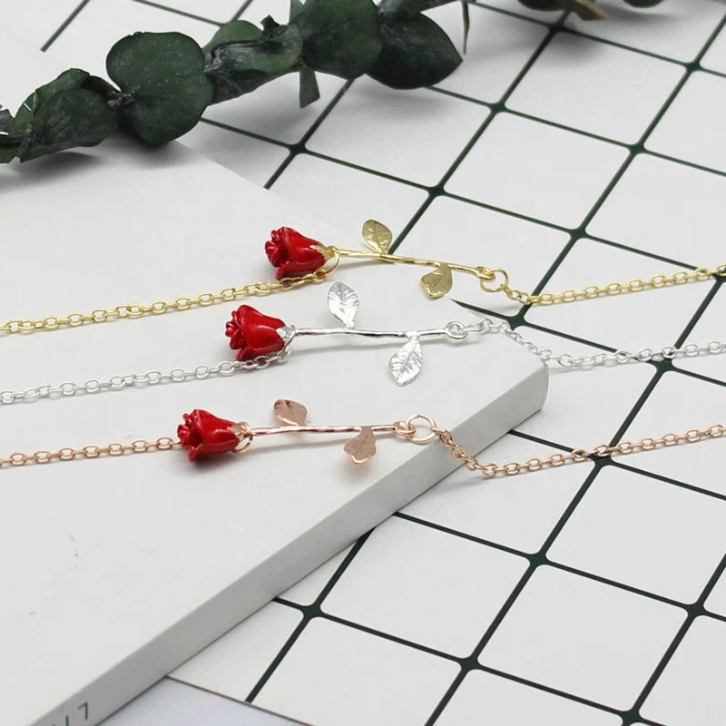  European trendy romantic brass real gold plated 3D rose flower colorful charm foot jewelry anklets for women
