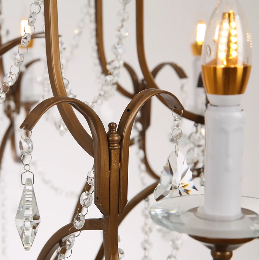 Modern Brass Gold Rustic Led Luxury K9 Crystal Glass Chandelier Antique Light for Living Room