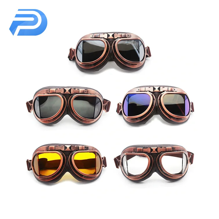 
New design vintage helmet leather goggles pilot retro type steampunk motorbike ATV cycling racing sport glasses 