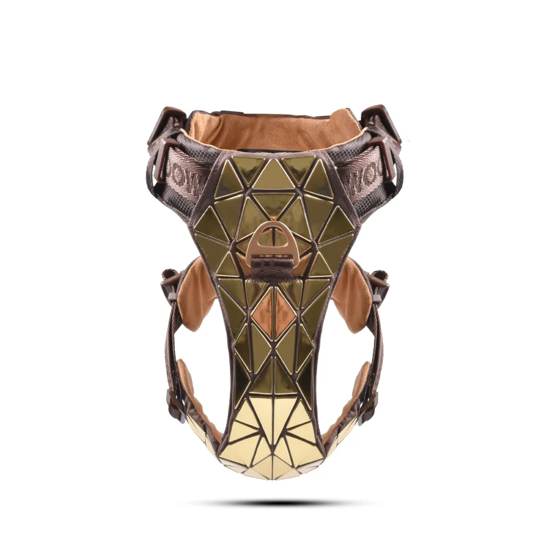 Gold Vison Dog Harness Luxury Shinning Nylon Jacquard ribbon Dog Leads Collar Sets Fashion Pet Walking Products