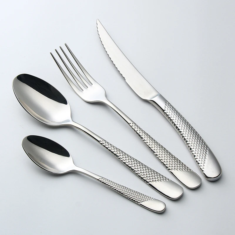 Luxury Hotel Silverware Set ss18/10 Stainless Steel Cutlery for Dinner-Spoon Knife Fork Flatware for Home or Wedding 10pcs MOQ