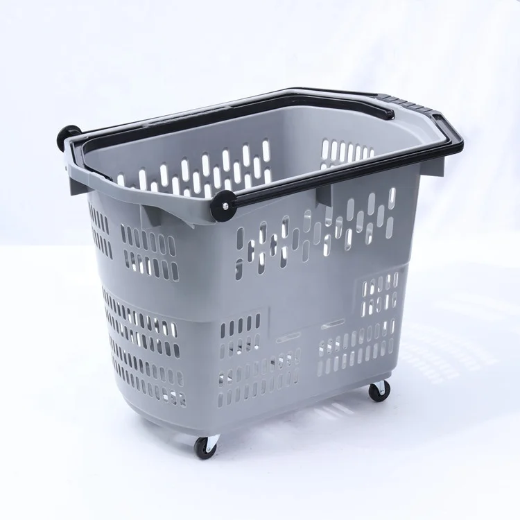 Manufacturer Cheap 60L Grocery Supermarket PP Plastic Storage Shopping Trolley Basket for Sale