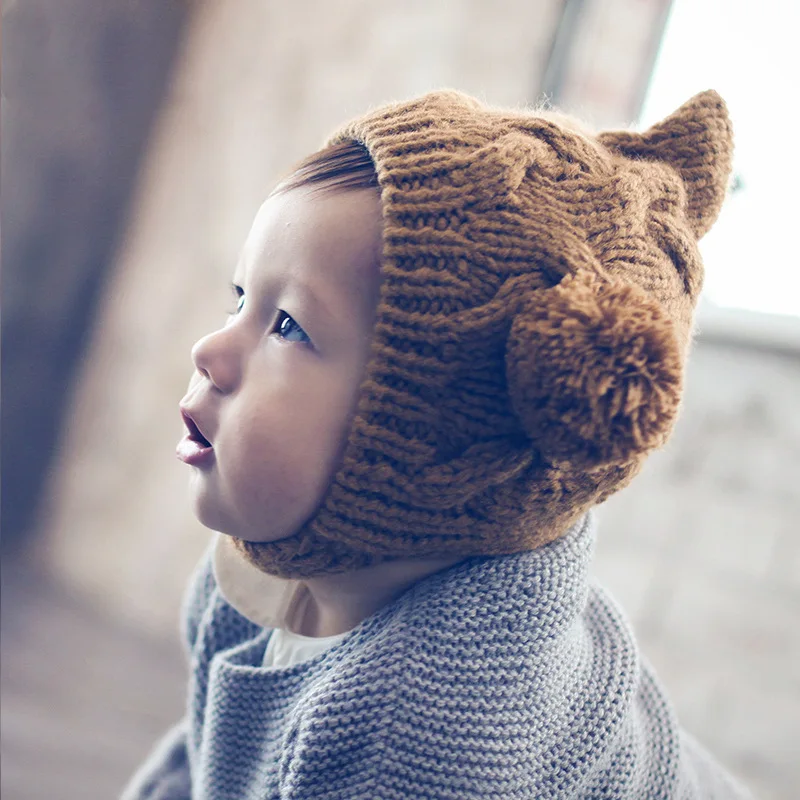 Baby Winter Cute Pompom Knit Hat Newborn Infant Toddler Crochet Ear Flap Beanie Hat