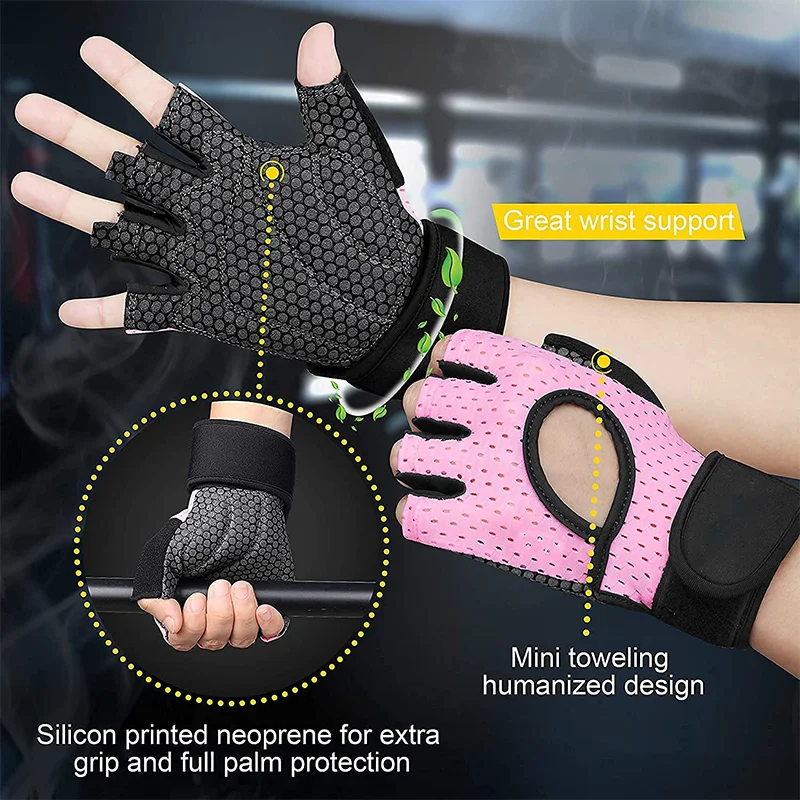 Pink Breathable Weight Lifting Gloves Women Thickening Palm Pad Workout Gym Gloves with Wrist Support Grip for Fitness