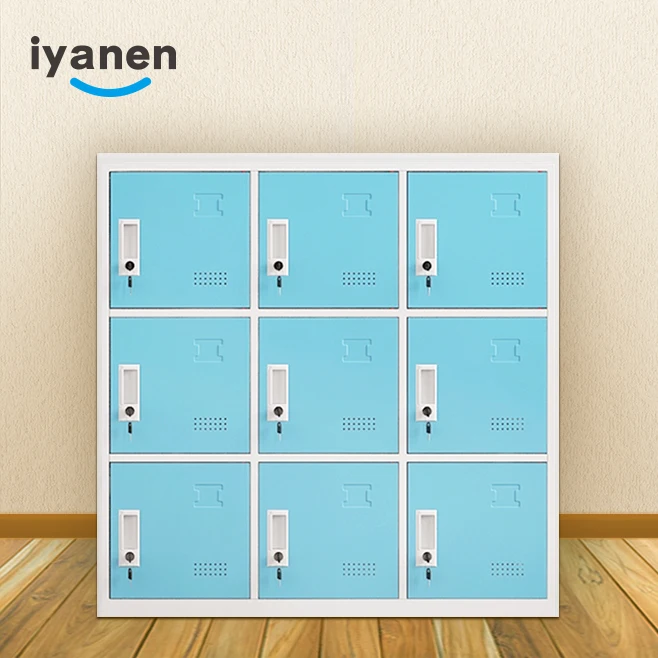 IYANEN KD structure key lock Colorful 9 doors blue small metal Personal Storage phone locker