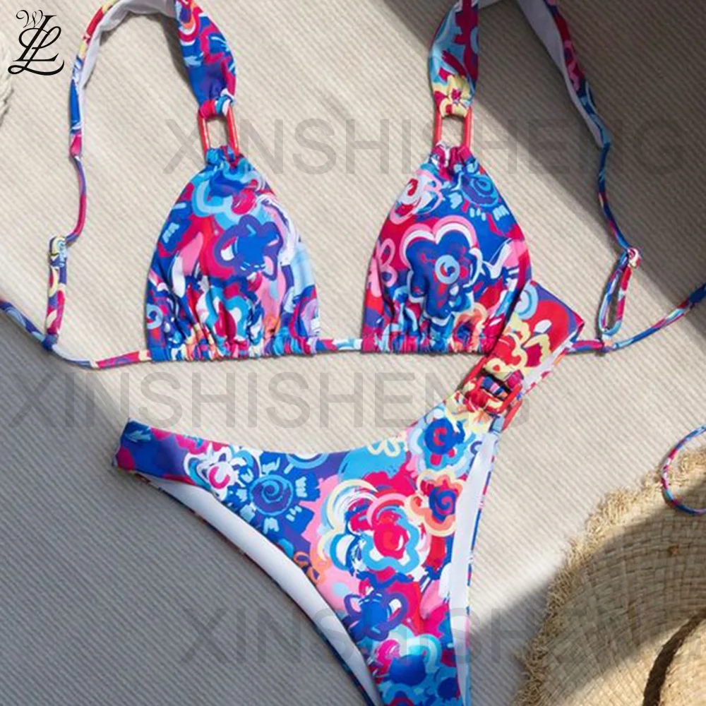 Custom Logo 2024 Swimsuit Vendor Private Label Women Bikini Custom Logo Flower Printing Swimwear Design Bathing Suit Bikini Set