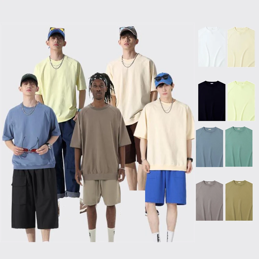 OEM Custom High Street Solid Color Pure Cotton American Casual Couple T-Shirt Short-Sleeved Print Loose Fit Bottoming Small