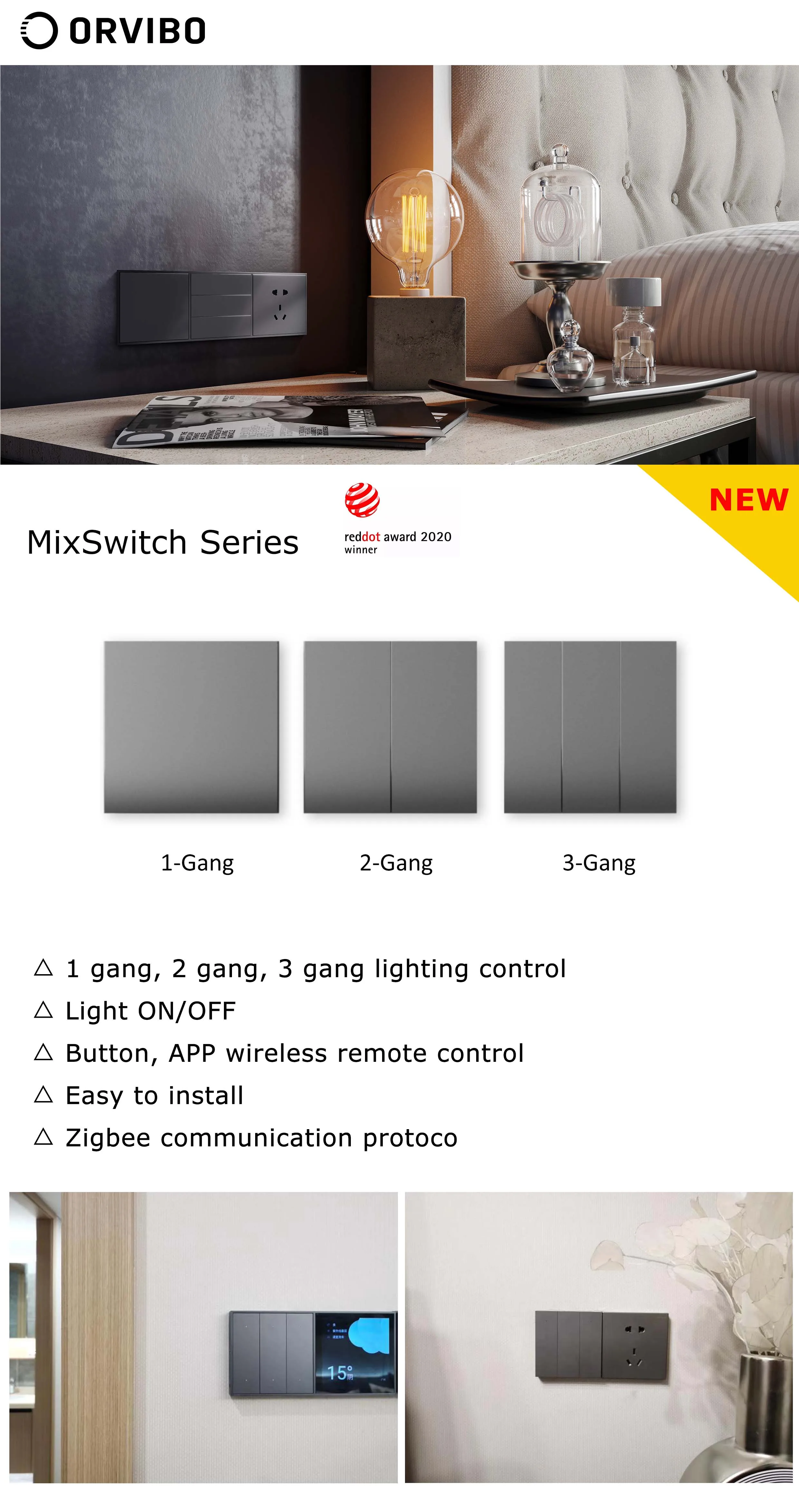 ORVIBO Zigbee Remote Control Switches - MixSwitch Super Smart Switch 3 gang smart switch wall with remote
