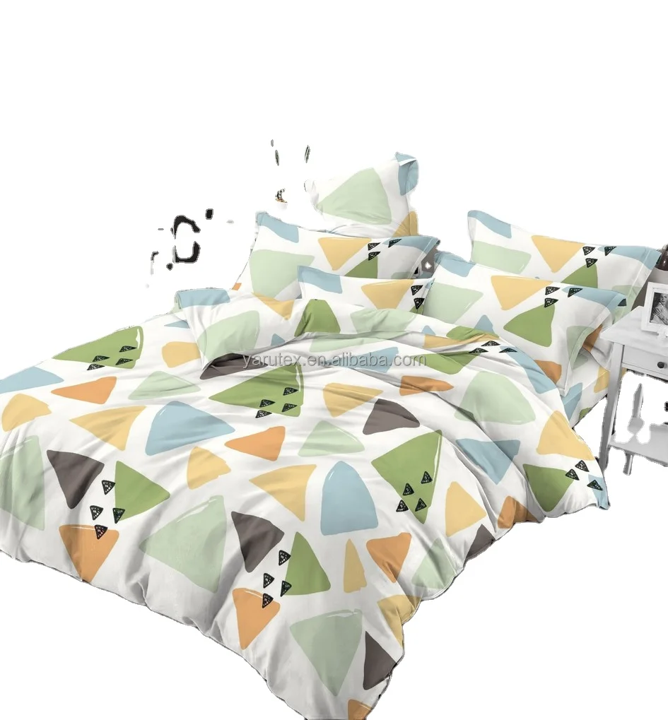 2022 new pattern type geometric squares Polyester product 100% polyester printed fabric for bed sheet for Flat sheet