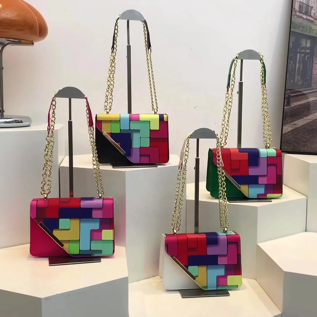 Factory Wholesale Ladies Color Block Underarm Handbag Fashion Small Square Crossbody Bag For Women