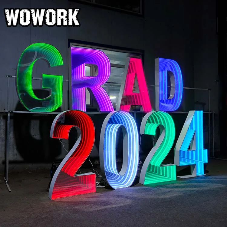 WOWORK giant 4ft 3D RGB neon abyss letter infinity mirror number lights backdrop for wedding birthday party decoration