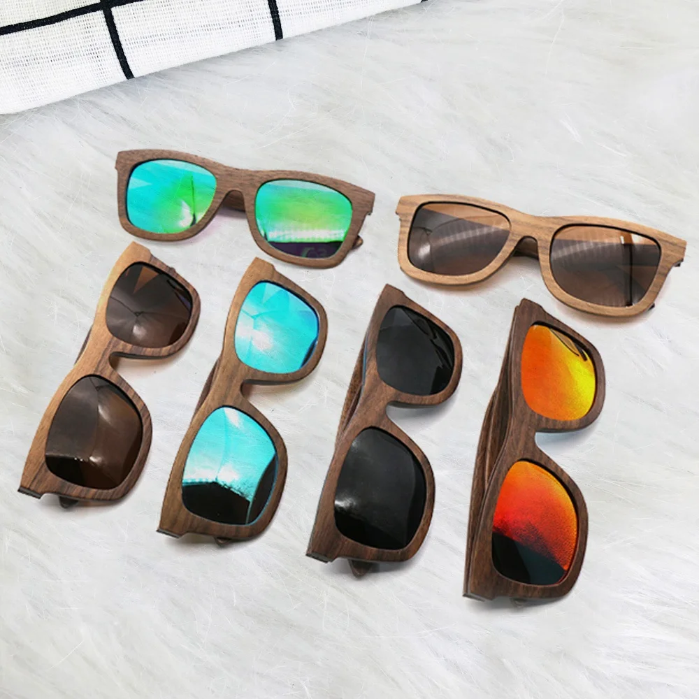 Ultra thin design mens women sun glasses stainless steel plate wooden frame polarized sunglasses