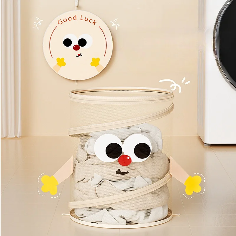 household cute design large capacity foldable Mesh Pop Up dirty laundry basket with with wide opening