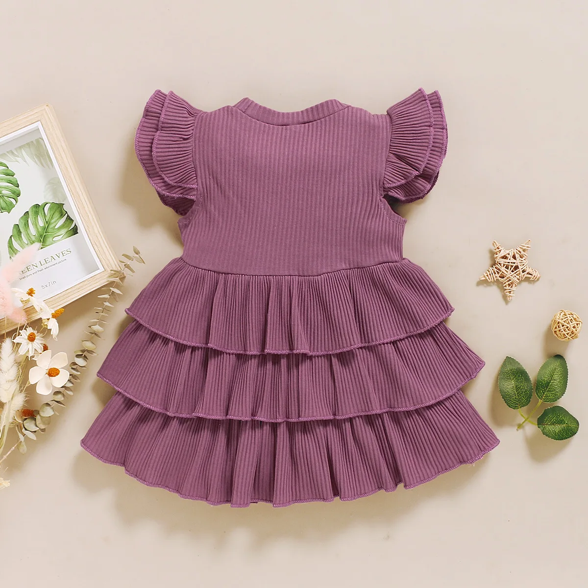 Newest Summer Children Clothes Sweet O-neck Shorts Puff Sleeves Kids Dresses Casual Girls Dresses with Ruffles