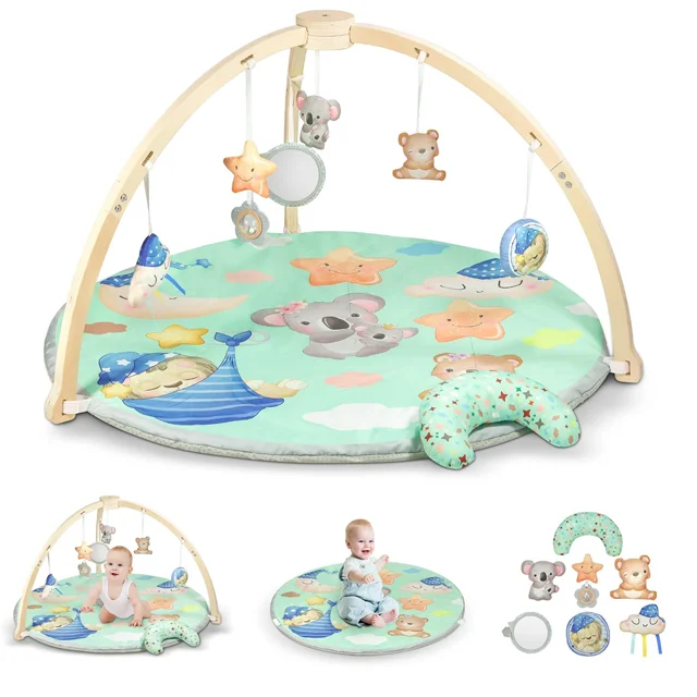 Custom early education brain development toys Eco-friendly Montessori wooden foldable triangular fitness frame baby play gym