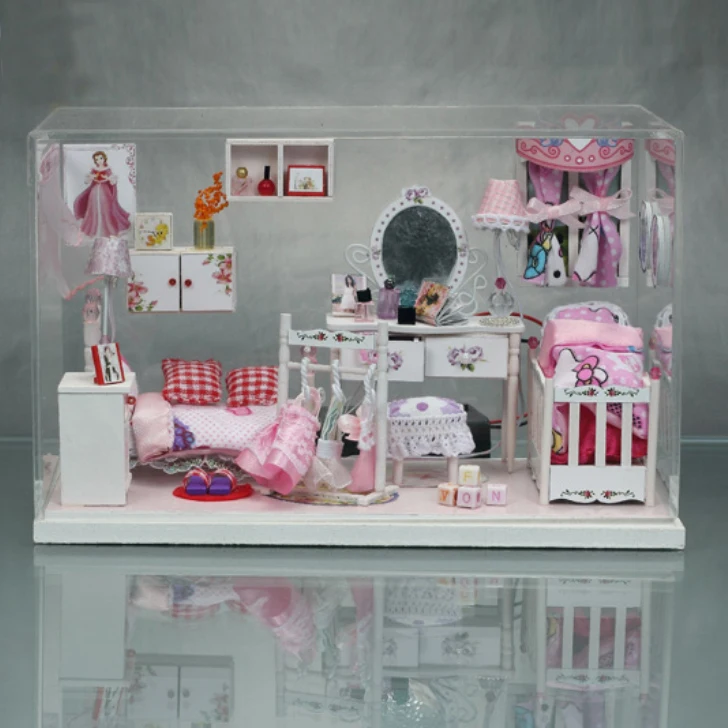 Поделки «сделай сам» деревянный кукольный домик миниатюрные игрушки дисплей прозрачный защитный чехол миниатюрный игрушка подарок Розовый сад