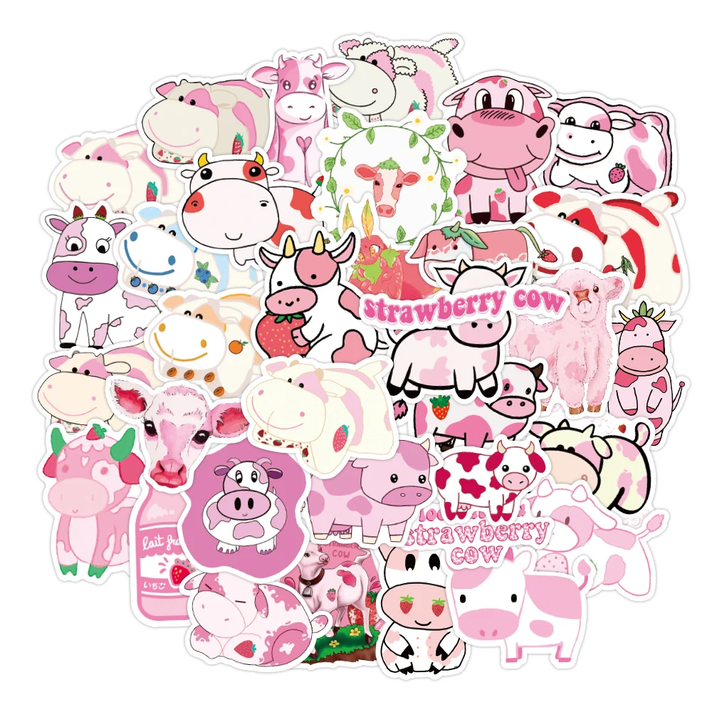 50pcs/Pack Strawberry Cow Styles Stickers Waterproof Skateboard Motorcycle Guitar Luggage Laptop Bicycle Sticker Kids Toys
