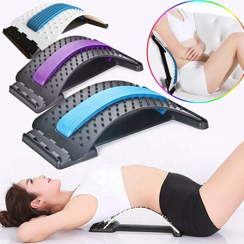 Orthopedic Massager Lumbar Traction Adjustable Equipment Spine Wooden Device 4 Level Lower Pads Cushion Pad Back Stretcher