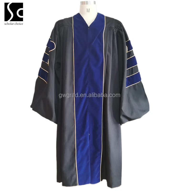 Graduation Doctoral phd gown Velvet doctoral tam with Golden Bullion Tassel Graduation Hat 8 sides