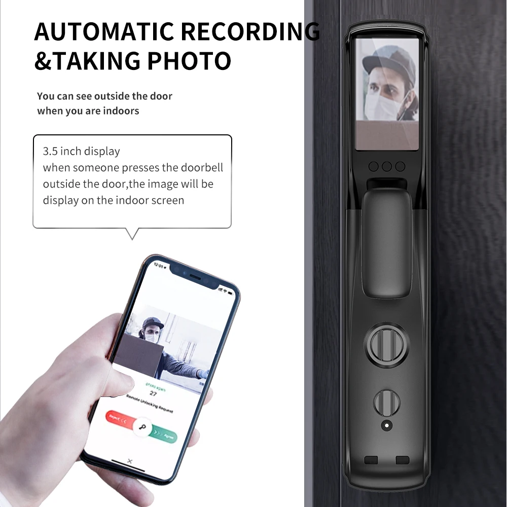 3d Face Recognition Smart Door Lock Digital Password Electronic Lock App Control Unlock Security Smart Door Lock