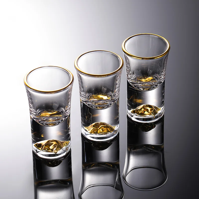 Mini sublimation gold foil tumbler blue boston thick bottom high end handmade wine souvenir shot glass gift set