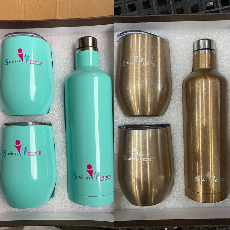 12oz Stainless Steel Stemless Wine Tumbler Vacuum Flask Wine Glasses Set With Lid Set Of 6 For Coffee Wine For Men Women Family