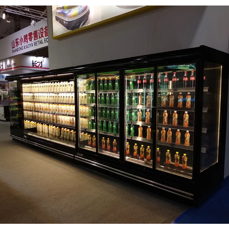Commercial Glass Door Refrigerator Display Stand For Drinks Refrigeration Multi Deck Glass Door Cold Drink Fridge