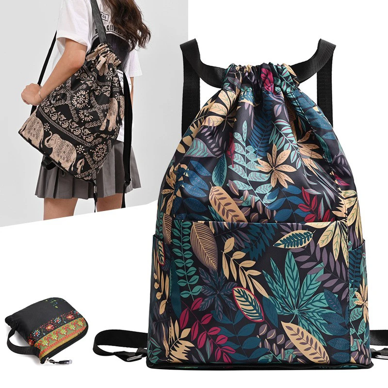 Custom Waterproof Foldable Drawstring Backpack Folding Backpack Travel Bag Large Capacity Draw String Hiking Back Pack