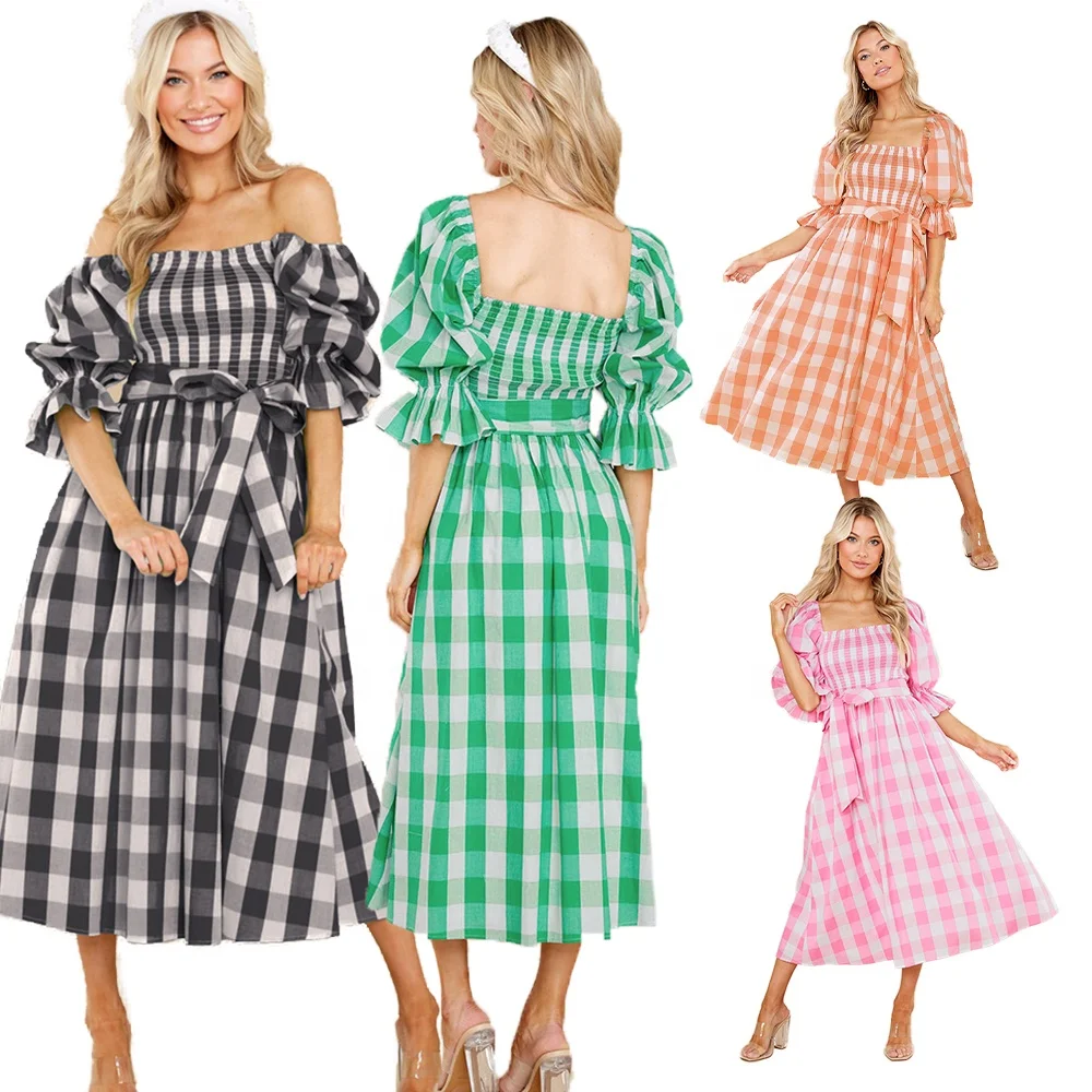 PRETTY-STEPS Hot Sale Fashion Elegant Women Dress Plaid Women Dresses Summer Ladies