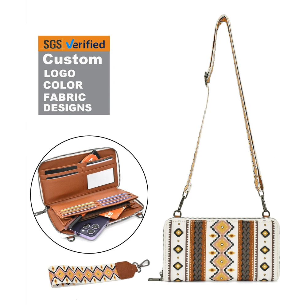 Ladies Travel Removable & Adjustable Shoulder Strap Clutch Bags Boho Aztec Credit Card Holder Wristlet Western Wallet