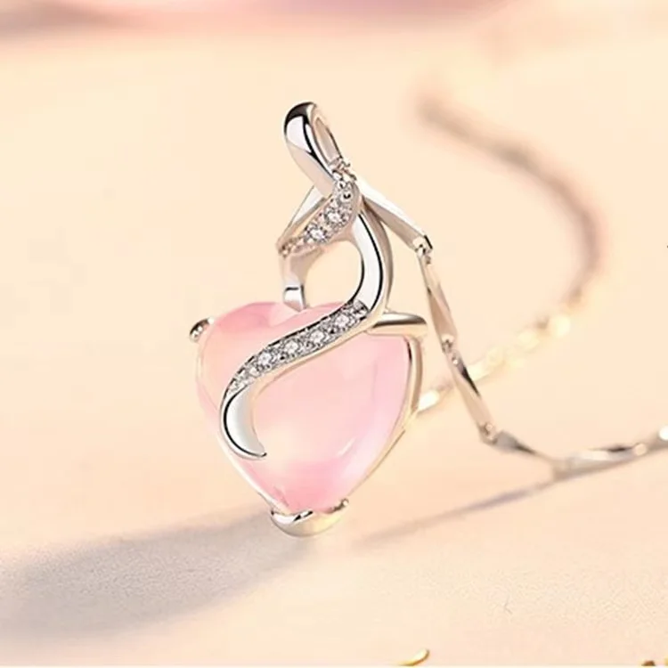 S925 Silver Natural Rose Quartz Crystal Stone Pendant Necklace for Women Gemstone Fashion Jewelry
