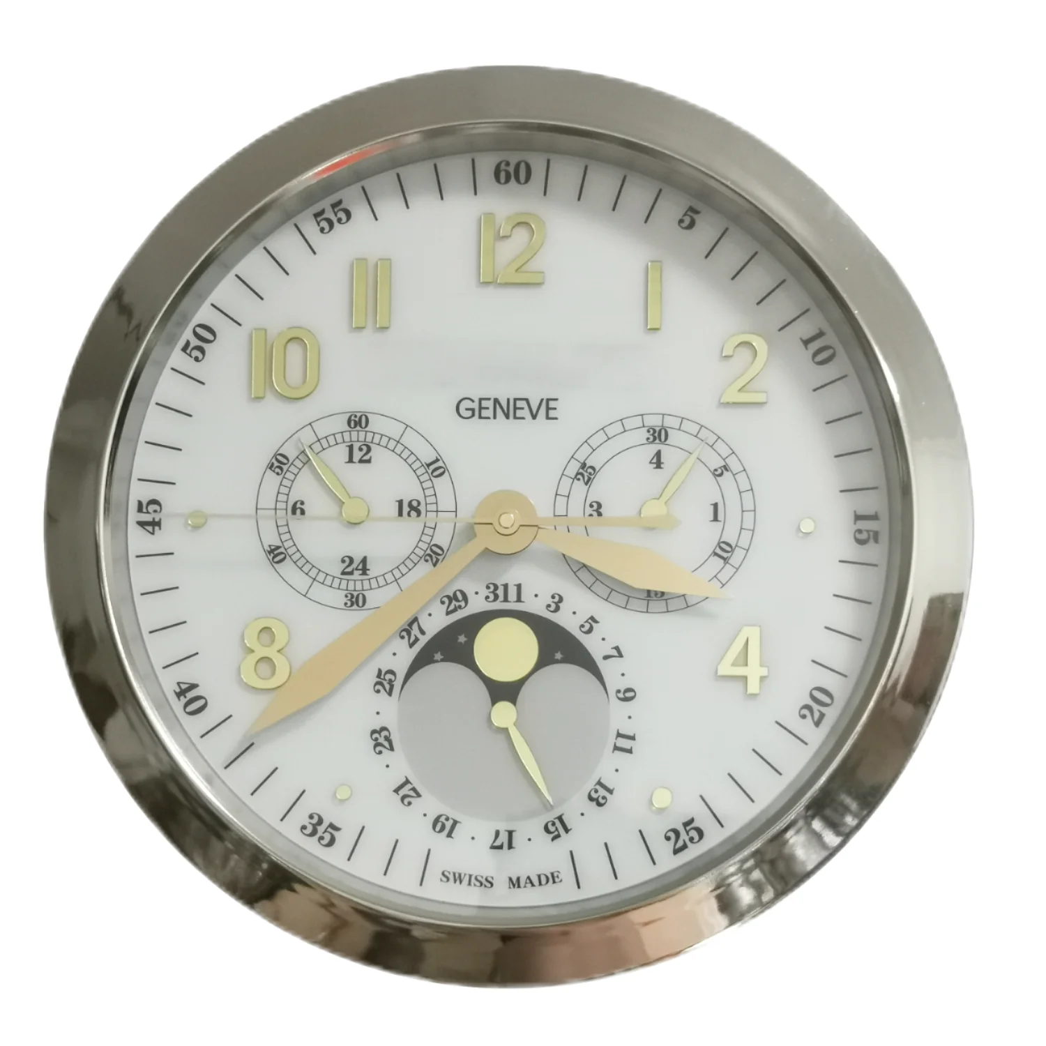 16-inch Luxury Watch wall clock luminous stainless steel watch case date display with magnifying glass large wall clock