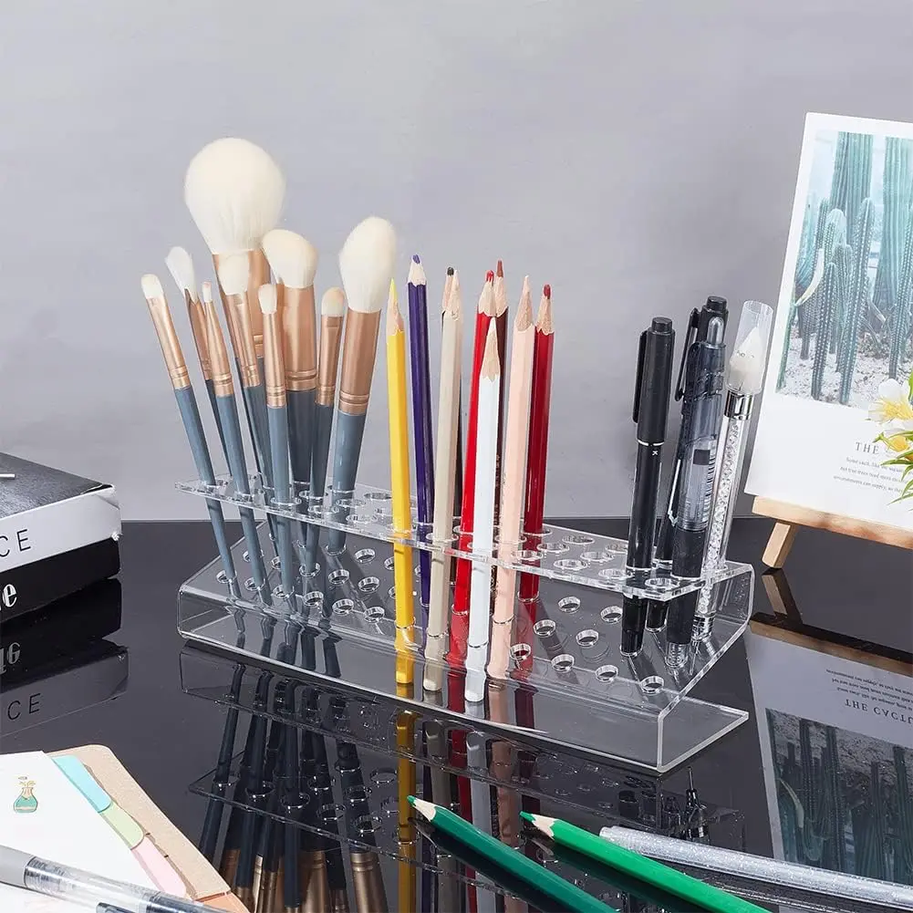 2 Tier Clear Acrylic Pen Holder Makeup Brushes Organizer Stand Pencil Display Stand For Stationery