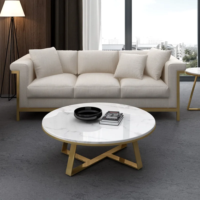 Набор из 3 золотых круглых мраморных кофейных столиков для гостиной