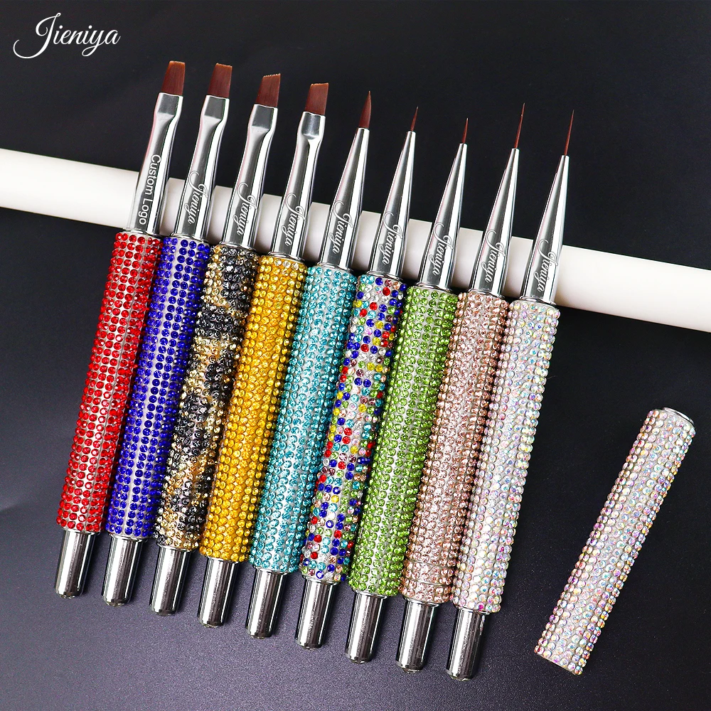 6-piece Set Fashion New Product Shiny Rose Gold Rhinestone Decorated Handle UV Gel Nail Brush Set Display Rack Boxed