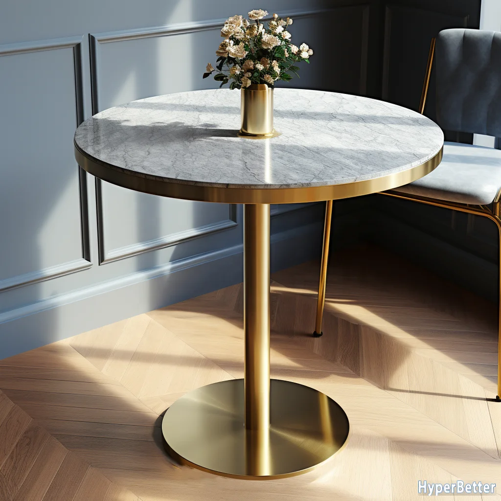 Customized White grey restaurant round granite table top golden stainless steel frame metal base