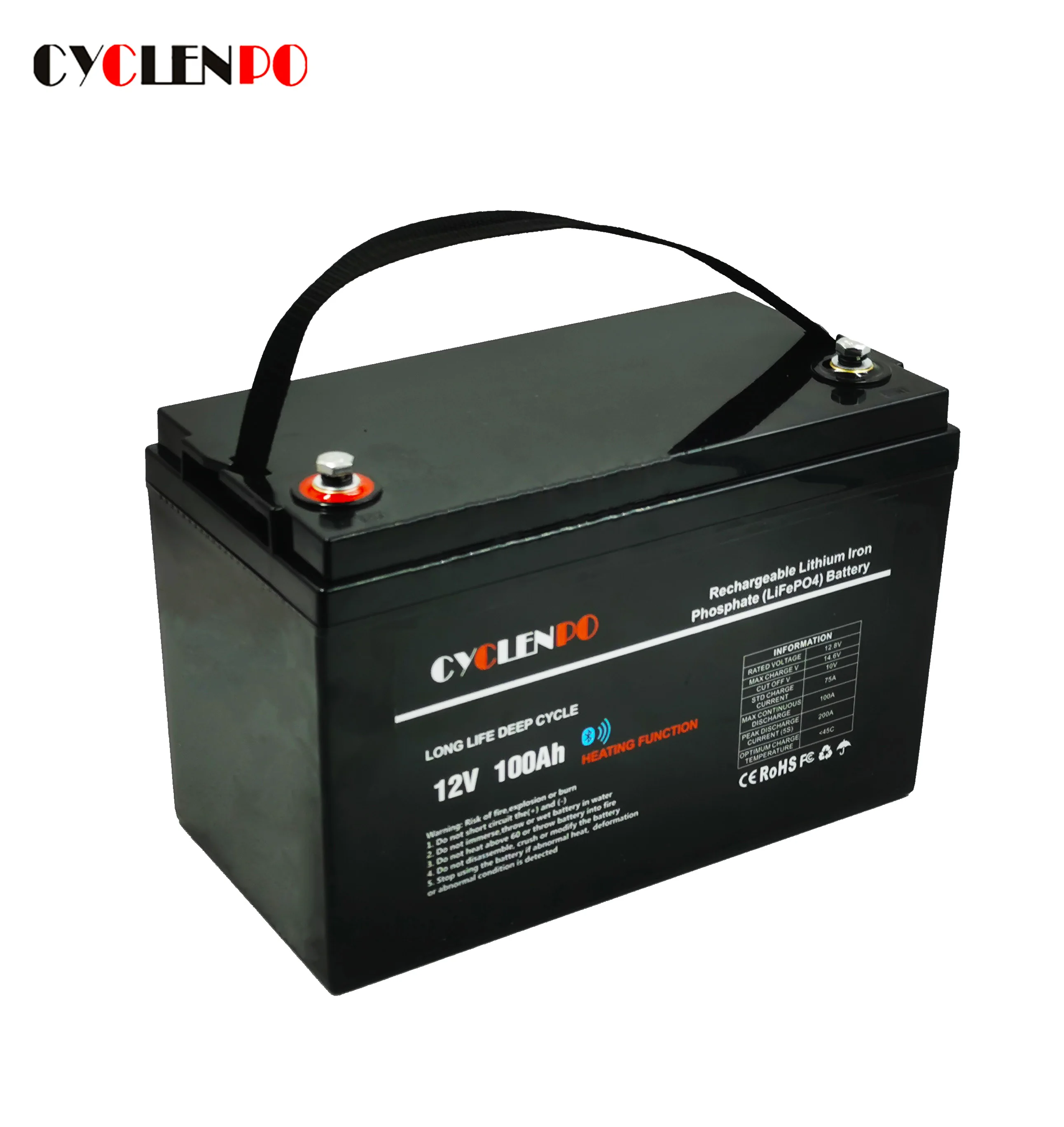 Lifepo4 12v lithium ion battery 100ah with bt and BMS