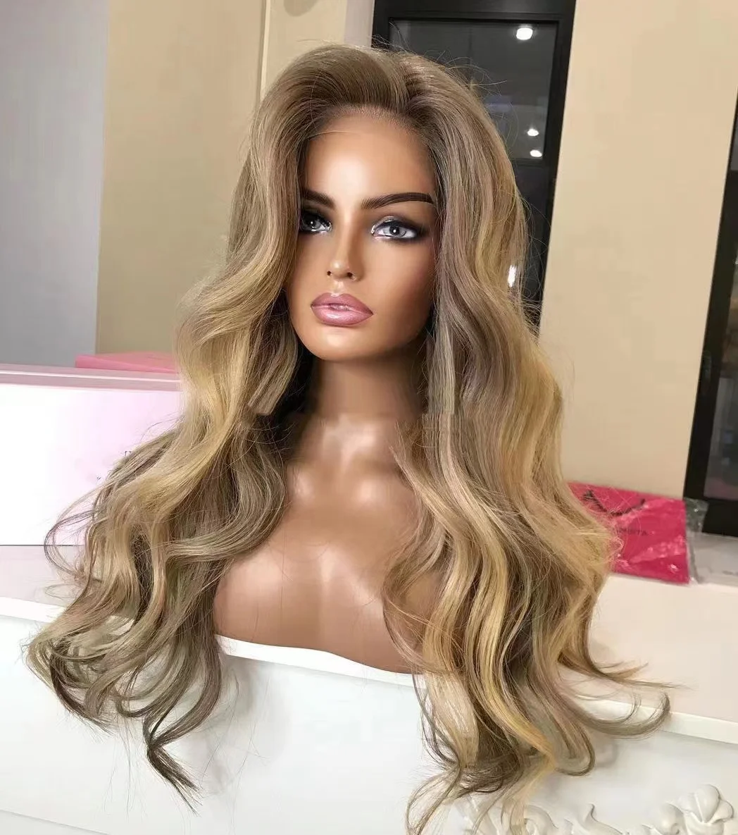 16A European Raw Human Hair Highlight Champagne Color Body Wave HD Transparent Lace Jewish Wig Pre Plucked With Baby Hair