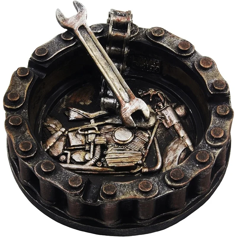 Wholesale Custom smoking room decor Cigarette 3D ashtray Personalized resin motorcycle chain and wrench cigar ashtray
