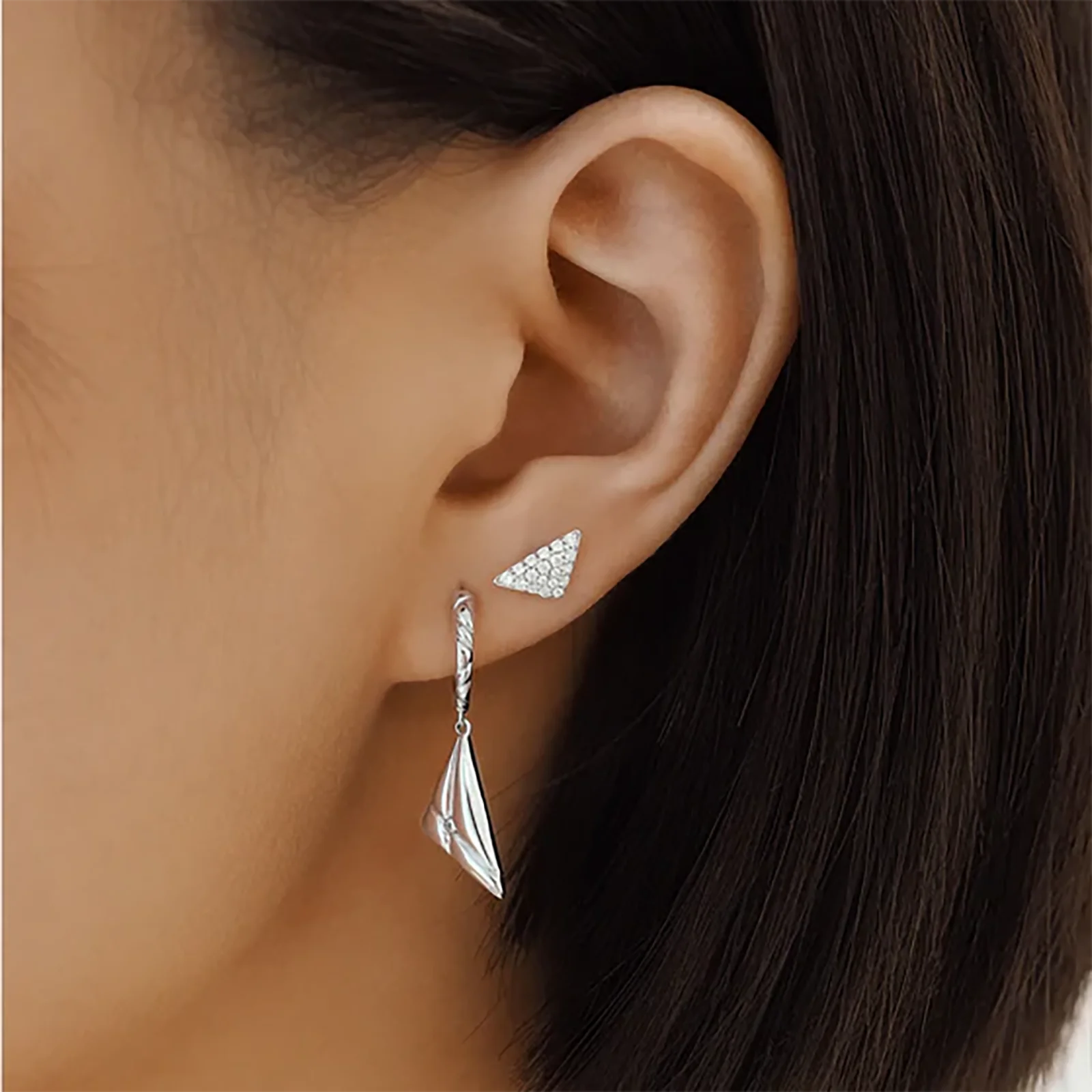 FUAMAY Wholesale Triangle Shape 925 Sterling Silver Drop Earrings Jewelry Women