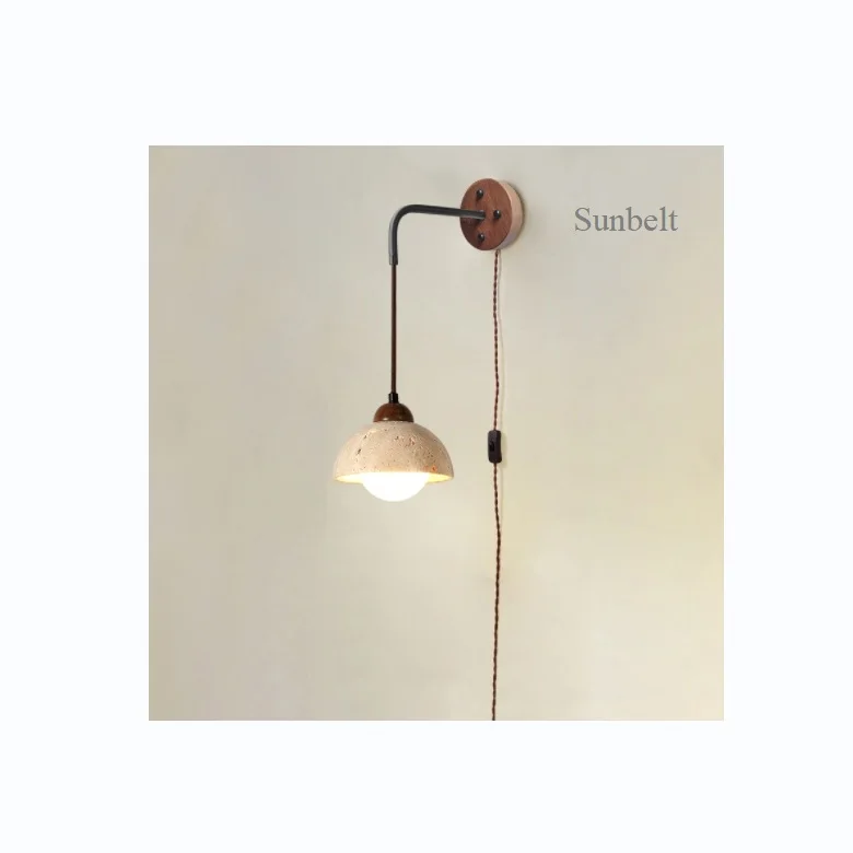 B3504C Wabi-sabi style Walnut nature travertine wall pendant lamps indoor art wall lamp with cable on/off switch plug.