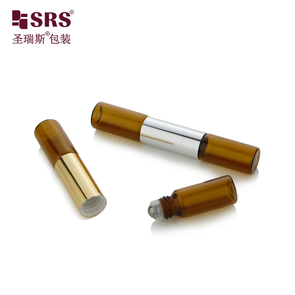 Empty Double-ended Essential Oil Glass Roll On Bottle 3+3ml 4+4ml 5+5ml Skin Care Serum Glass Bottle With Steel Roller Ball