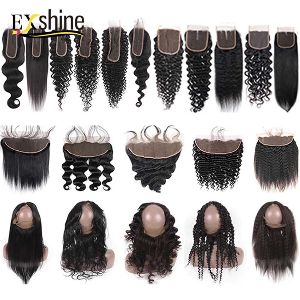 
4x4 5x5 6x6 7x7 HD Thin Skin Transparent Swiss Silk Base Middle Three Part Straight Curly Top Lace Frontal Closure with Bundles 