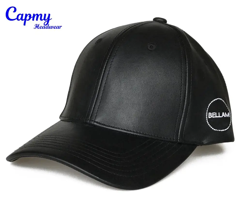 High Quality Black Leather Logo Baseball Cap Manufacturer, Custom Wholesale Leather Custom Cap Leather Black Baseball Caps Hats